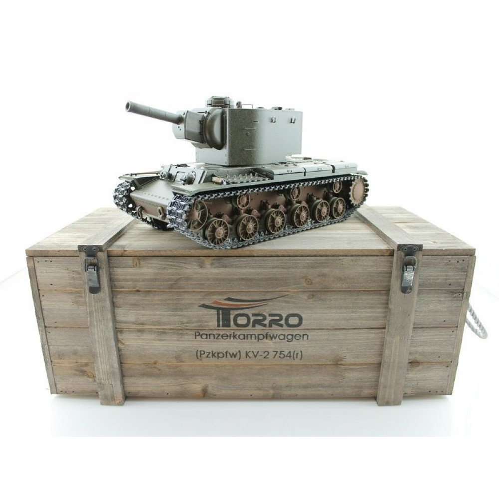 Радиоуправляемый танк Torro КВ-2 1/16 СССР, зеленый, ИК-пушка, деревянная коробка V3.0 2.4G RTR