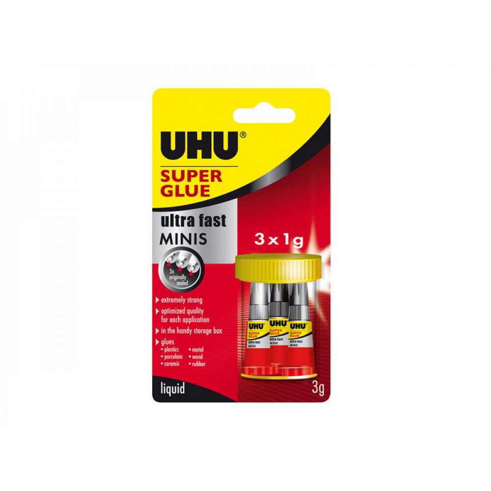Клей универсальный UHU Super Glue, 1 мл, 3 шт, блистер