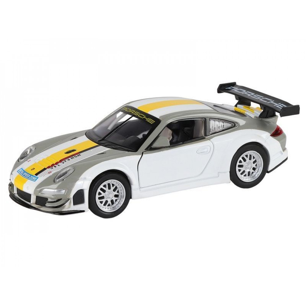 Машина "АВТОПАНОРАМА" Porsche 911 GT3 RSR, серебряный, 1/32, свет, звук, инерция, в/к 17,5*13,5*9см